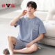 Yalu high-end pajamas men's summer cotton silk short-sleeved 2025 new summer teenager tranquil home clothing set YSX:9720 dark plaid pants cotton silk pullover short L