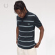 Fred PerryFREDPERRY Men's Casual POLO Shirt 2025 Summer Lapel Double Striped Wheat Ear Embroidered Short Sleeve M9905 Navy NYX L