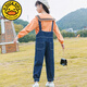 G.DUCKKIDS韩系女童背带裤套装春秋季新款洋气宽松新款时髦中大童可爱两件套 白色学院 110 码建议100CM