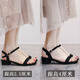 斯普王（SIPUWANG）凉鞋女2025年新款夏季百搭平跟粗跟一字带鞋时装罗马女鞋 黑色-跟高2.5厘米 698-2 39