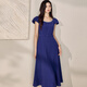 
ROEYSHOUSE French lace-up waist dress 2025 summer new fashion round neck blue purple big hem skirt 12163 blue purple M