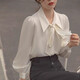 Jiangong white shirt women's French bow lantern sleeves white commuting shirt women's formal interview business attire shirt chiffon lantern sleeve bow shirt M (suitable for 85-115 Jin Jin equals 0.5 kg)
