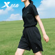 特步运动套装女夏季宽松跑步健身运动服冰丝速干薄款短袖短裤两件套女 正黑色/宽松休闲-拉链口袋 M /165