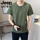 JEEP SPIRIT新中式国风v领短袖T恤男夏季亚麻2025新款透气竹子半袖男士体恤衫 9856卡其色 M (约90~105斤可穿)