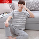 Langsha Summer Herren Kurzärärmelhosen Pajamas Sommer Baumwolle Dünne Lose Version Großgröße Jugend kann wir zu Hause Anzug in Kurzärärmel 3523# Hosen L empfohlen (100-125jin [Jin entspricht 0,5 kg]))