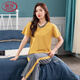 Langsha Pajamas (Langsha) Estilo delgado para mujeres 2025 Nuevo algodón puro pantalones de manga corta Conjunto de ropa para el hogar El algodón de verano se puede usar fuera de 7374 pasta de frijoles en polvo M [80-100Jin [Jin iguala 0.5 kg]]