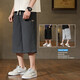 Pantalones cortos recortados de gofres finos de verano para hombre, pantalones deportivos sueltos, informales, transpirables, por encima de la rodilla, talla grande, gris oscuro XL