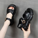 
Red Dragonfly Comfortable and All-match Sandals Fish Mouth Roman Shoes Women's Thick Sole Large Size Sponge Cake Casual Anti-Slip Toe 2025 Summer Black 37