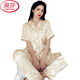 
LangSha (LangSha) ice silk pajamas for women in summer cool and thin short-sleeved trousers plus size 200 Jin [Jin equals 0.5 kg] Home clothing high-end suit 693# Green stripe three-piece suit M (recommended 80-100 Jin [Jin equals 0.5 kg])