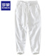 Lomon-Leinen geschnittene Hosen Herren 2025 Sommer Dünne lose gerade Baumwollwäsche Casual Hosen trendy und vielseitiger Männer chinesischer Stil grau M 100-120jin [Jin gleich 0,5 kg]