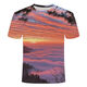 Il Jiagong Sunrise 3D T-shirt imprimé 2025 Nouvelle série Fashion Fashion Teenager Décolletery Clain à manches courtes TTW1423 S pour le poids 80-90Jin [Jin est égal à 0,5 kg]