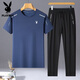 Playboy (Playboy) kurzärmeliger Anzug Herren Sommer Dünner Ice Seidenanzug Herren-Kurzärmel-Hosen Zweiteiler zweiköpfiger Set Casual Atemable Toting-Übung 9901 Black M Empfohlen 80-100jin [Jin entspricht 0,5 kg]