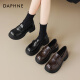 Daphne (Daphne) Brown espesado mocasín para mujeres 2025 Nuevos zapatos de cuero JK de estilo británico para mujeres con zapatos de alta gama Singles Brown [talón sin decoración] MF3883-5 35