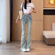 复古破洞微喇叭牛仔裤女2025秋季高腰显瘦毛边百搭开叉 靓桃花960浅蓝色 L