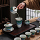 Hongyunxiang high-end 2025 new Ge Kiln hand-painted Kung Fu tea set light luxury high-end household teacup gift box Ge Kiln lotus leaf covered bowl () gift box 10 pieces