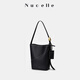 纽芝兰（NUCELLE）NU纽芝兰美拉德包包年春时尚设计师通勤单肩斜挎包软皮水桶包 玄墨黑