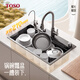 Toso Küchenspüle Feiyu Wasserfall Großer einröhner handgefertigt 304 Edelstahl Taichung Unter Gemüse Waschbecken integriertes Basin Spüle Doppelwasserfall Schlacke Filter Waschbecken Vollkonfiguration 680*460 mm