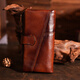 Master Lu Genuine Leather Men's Ballet 2025 NUEVA bolso de tarjeta larga Bolsa de certificado de gran capacidad integrada para dar regalos de papá Color marrón práctico 18 Tarjetas