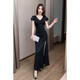 MieHONE Temperament Sauna Sexy Dress Long Bath Massage Workwear Slim Slim Evening Dress Foot Massage Technician Clothes 3882 Black XL