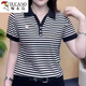 啄木鸟妈妈女装夏季时尚翻领条纹短袖T恤polo衫女休闲新款宽松百搭上衣 9928咖色 M 85-100斤