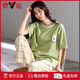 Yalu Pajamas para mujeres en verano 2025 Nuevo algodón puro algodón delgada de la casa de algodón suelto pantalones de manga corta Ajustos casuales Fentenkoan 7374 M [recomendado 80-105Jin [Jin es igual a 0,5 kg]]]