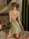 MOKITOUL sexy pajamas for women Spring and Autumn Ice Silk 2025 new style with chest pad set suspender nightgown pure summer mustard green J693# (sling skirt) M size equal size