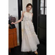 Tina Misu 2025 summer A-line version princess sleeveless suspender skirt vacation style spliced ​​long dress 9901# beige white, single size
