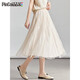 PinCai skirt women's spring fashion beaded design high waist mesh skirt solid color elastic waist skirt P13KB2128