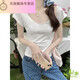 
Fan Hao's real-life price pure slim U-neck bamboo joint cotton short-sleeved T-shirt for women in summer front shoulders sexy collarbone waist-hugging top 1391# light pink S