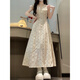 
Cotton French V-neck Floral Dress for Women in Summer 2025 New Design Sense Small Flying Sleeve Waist Slim Long Skirt Off-white L Recommended 108-120Jin [Jin equals 0.5 kg]