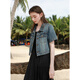 Three Color 2025 Summer New Retro Denim Jacket Lapel Front Shoulder Short Sleeve Cardigan Pure Cotton Short Casual M