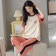 UKUHPK cotton pajamas for women in summer short-sleeved cropped pants sports style loose and casual can be worn outside spring home clothing suit T-9856 (short suit) M (80-100Jin [Jin equals 0.5 kg])