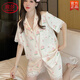 LangSha silk pajamas for women in summer thin sweet lace peach short-sleeved trousers three-piece set for outdoor home clothing set YX9905 short-sleeved trousers M (recommended 75-95Jin [Jin equals 0.5 kg])