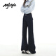 MJ STYLE American high-waisted boot-cut pants for women 2025 new autumn women's loose slimming bell-bottom jeans dark blue S