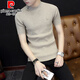 Pierre cardin summer short-sleeved T-shirt for men Korean style slim men youth knitted turtleneck T-shirt 2025 new men's top trend Navy blue 9902 M