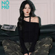 NOMe oblique shoulder slim long-sleeved T-shirt women's waist pleated design temperament streamer top bottoming shirt women black L