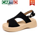 CARTELO fish mouth sandals for women 2025 new summer mid-heel thick-soled leopard print non-slip soft-soled genuine leather Roman shoes with skirt Khaki 34