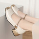 
Rongyuege Spring and Autumn New Mary Zhen shoes Fashion color-blocking single shoes Soft leather comfortable middle-aged women's leather shoes Light mouth mid-heeled single shoes Apricot color 9853 (4 cm 36