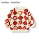 Bala BalaOne children's clothing children's sweatshirt baby 2025 new winter clothing plus velvet casual printed tops white and red tone 00316 90