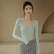 SMVP yoga wear with chest pad summer slimming long-sleeved sports top women's running Pilates training fitness clothes mint green fixed cup/slim fit S (recommended 80-95Jin Jin equals 0.5kg)