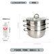 LOCK & LOCK stainless steel steamer household large-capacity steamer 28CM three-layer combination set can steam meat, fish, steamed buns and steamed buns