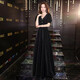 Aoyanlai large size velvet evening dress for fat women, slimming 200 Jin Jin equals 0.5 kg, banquet temperament host long annual meeting dress plus fat, black 4XL (160 Jin Jin equals 0.5 kg, 180 Jin Jin equals 0.5 kg)