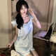 Xiwangchun Fengfei Pajamas de manga de Feifeng para mujeres con almohadillas de pecho 2025 Nuevo chaleco sexy set de verano ropa delgada del hogar 9227la arco sólido arco azul almohadilla de cofre fija m