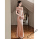 True Champagne Color Fishtail Party Vestido de noche para mujeres Nuevas ropa de tostada de nicho de lujo de alta gama para la novia Sense Sense Champagne Color s