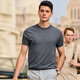 Mr. Bu Bu Fashion Contrast Color Round Neck Knitted T-shirt Summer Breathable Honeycomb Skin Short Sleeve Men's Clothing AT12126 Dark Gray 3XL __190