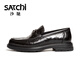 SATCHI men's shoes 2025 new high-end slip-on leather shoes fashionable hand-scratch pattern round toe thick sole light soft business casual shoes black (752542433Z) 42 European size (national code 43)