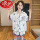 Langsha Children's Ice Seide Pyjamas Sommer kurzärmelig dünnes Cartoon Nezha mittelgroß