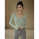 SMVP yoga wear with chest pad summer slimming long-sleeved sports top women's running Pilates training fitness clothes mint green fixed cup/slim fit S (recommended 80-95Jin Jin equals 0.5kg)