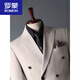 ROMON Apricot double-breasted suit for men 2025 autumn new casual Korean groomsmen suit groom wedding suit for men Khaki (suit + trousers) M 48 (-112Jin Jin is equal to 0.5kg)