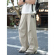 NEW OR MODE American letter embroidered paratrooper overalls men's thin breathable loose outdoor sports pants wide-leg casual trousers apricot 2XL recommended 140-160Jin Jin equals 0.5 kg